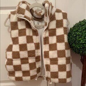Altard State Checkered Brown and White Sherpa Vest
